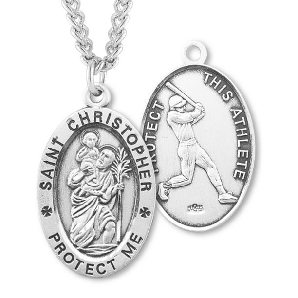 925 Sterling Silver Men Women 20" 24" 30" Chain Necklace Oval Saint Christopher